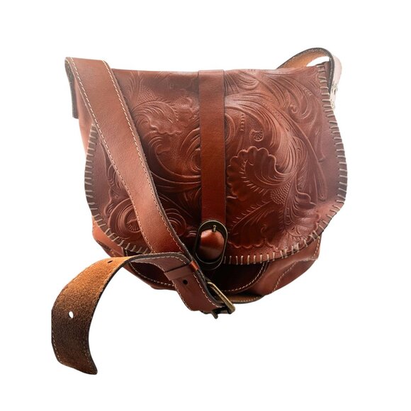 Patricia Nash Handbags - Patricia Nash Italian Leather Saddle Bag Tooled Floral Crossbody Western Boho